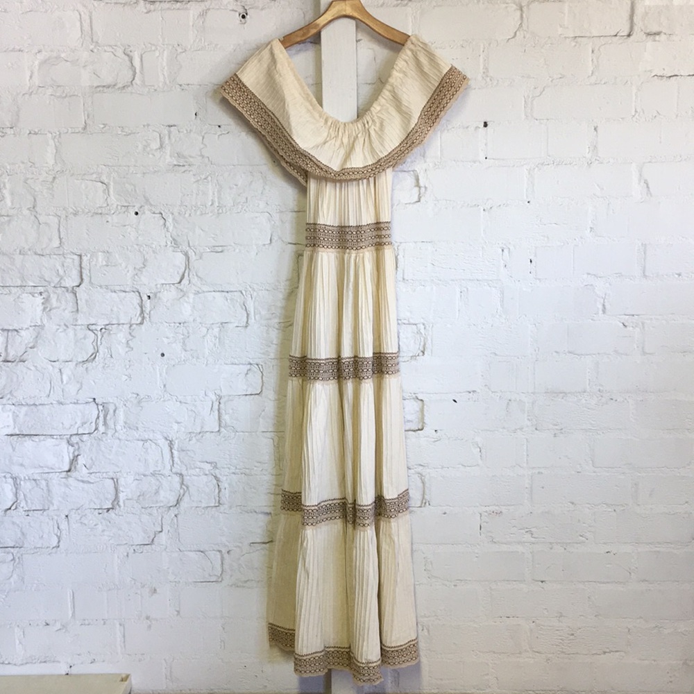 Vintage 1960s Cream Off the Shoulder Maxi Dress